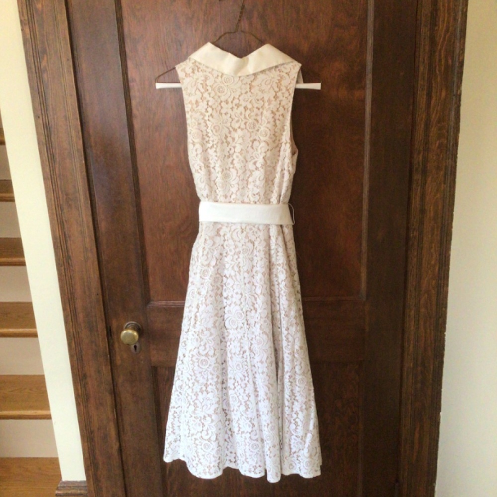 For Nordstrom by Eliza J Cream Lace Dress nude satin lining sz 2 - Picture 6 of 12